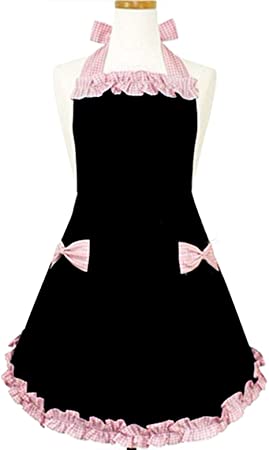 Hyzrz Cute Fashion Aprons for Women Girls Waitress Cooking Restaurant Kitchen Home Cooking Chef Bib Apron Dress Gift (Black)