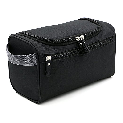 Hipiwe Travel Wash Bag Hanging Men's Toiletry Bag Shaving Grooming Accessory (Black)