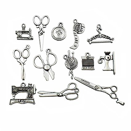 Sewing Charms Collection-100g about (60-65pcs ) Antique Silver Craft Supplies Sewing Charms Pendants for Crafting, Jewelry Findings Making Accessory For DIY Necklace Bracelet M3 (Sewing Collection)