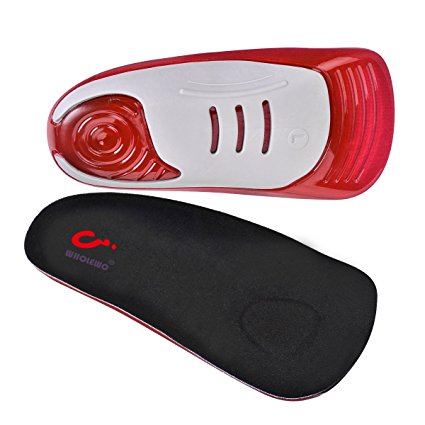WHOLEWO Sports Gel Insoles, Shock Absorption, Arch Support, Relieve Plantar Fasciitis, 3/4 Length
