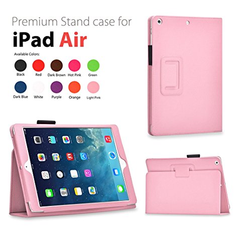 Elsse For iPad Air - Premium Folio Case with Built in Stand & Stylus Holder for iPad Air 2013 Edition (iPad Air, Pink)
