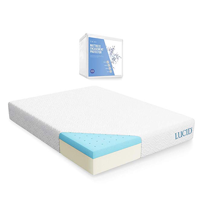 LUCID 10 Inch Gel Infused Memory Foam Mattress - Medium Plush Feel - CertiPUR-US Certified - 10 Year warranty - King with LUCID Encasement Mattress Protector - King