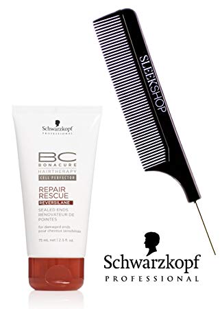 Schwarzkopf BC Bonacure Repair Rescue SEALED ENDS for damaged ends (with Sleek Steel Pin Tail Comb) (2.5 oz / 75ml - retail size)