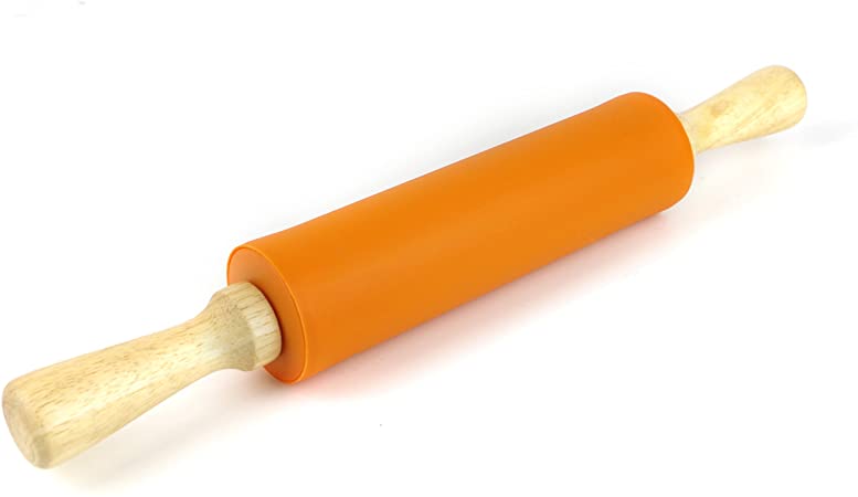 Remeel Silicone Rolling Pin Non-stick Surface Wooden Handle (15 inch, Orange)