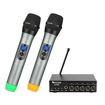 Fifine UHF Wireless Microphone System, Dual Channel Wireless Handheld Microphones and Portable Receiver, Easy to Setup and Use for Karaoke and Speech (K036)