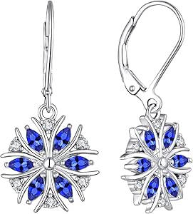 YL Damen Ohrringe Schneeflocke 925 Sterling Silber Blau Zirkonia Ohränger Baumeln Ohrringe für Frauen