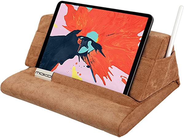 MoKo Tablet Pillow Stand, Soft Bed Pillow Holder Xmas Gift for up to 11" Pad, Fits iPad 10.2"(9th Gen), New iPad Mini 6 8.3" Air 4/3, iPad Pro 11/10.5/9.7, Mini 5 4, Galaxy Tab S6/S7 11", Khaki