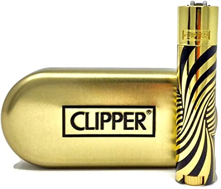 Clipper Full Metal Gold and Black Psychedelic Lighter with Case
