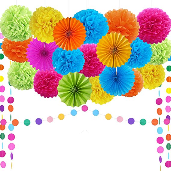Fiesta Party Supplies Fiesta Party Decorations Pom Poms,Folding Fans,Garland,for Festival Mexican Carnival Fiesta Theme Party Supplies Decorations