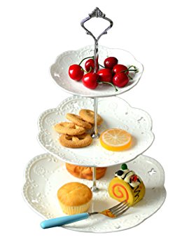 Jusalpha 3-tier Porcelain Cake Stand Dessert Stand-Cupcake Stand-Tea Party Serving Platter (3RW Silver)