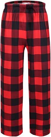 Ekouaer Boys Pajama Pants Long Sleep Pants Soft Elastic Waist Pajama Bottoms Plaid Lounge Pants with 2 Pockets 4-14 Years