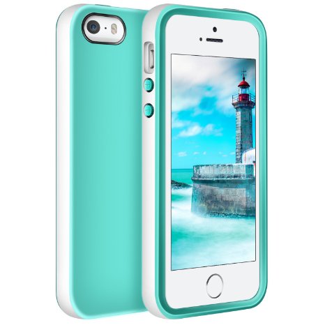 iPhone SE Case, LoHi iPhone 5s Case Ultra Slim Fit Soft TPU Cover Shock Absorbing Shell Scratch Resisant Bumper Cover Case for iPhone SE 5 5s - Aqua Green White