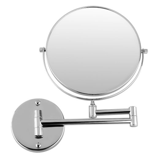 Floureon Chrome Round Base Doubles Sides Wall Mounted 8 inches Cosmetic Make Up Shaving Bathroom Mirror with 7 x Magnification