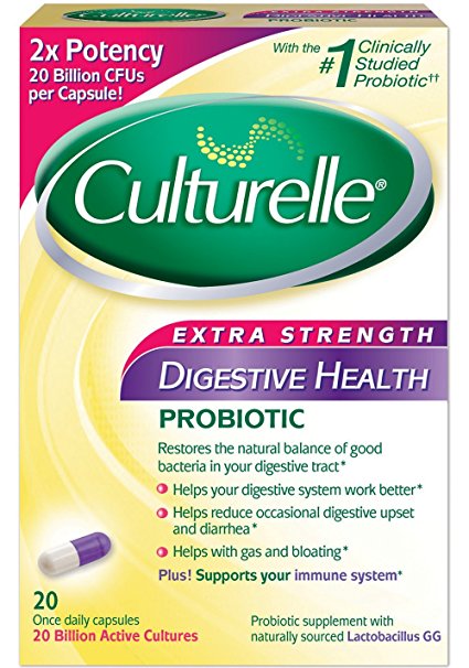 Culturelle Extra Strength Digestive Health Daily Formula, One Per Day Dietary Supplement, Contains 100% Naturally Sourced Lactobacillus GG –The Most Clinically Studied Probiotic†, 20 Count