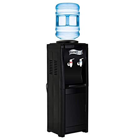 KUPPET Water Cooler Dispenser-Top Loading Freestanding Water Dispenser with Storage Cabinet, 5 Gallon, Two Temperature Settings-Hot(185℉-203℉), Normal Temperature(50℉-59℉), BLACK (32'', Black)