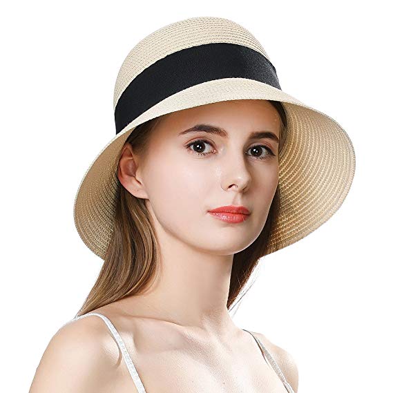 Packable Straw Sun Fedora Beach Panama Derby Cloche Floppy Hat Women 54-59cm