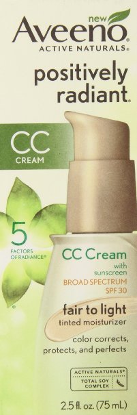 Aveeno Positively Radiant CC Cream SPF 30, Fair to Light Tinted Moisturizer, 2.5 Ounce