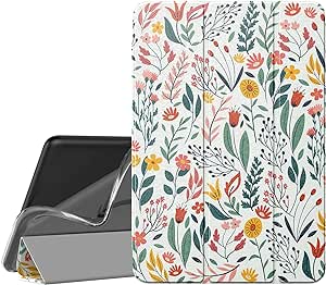 MoKo Case Fits All-New Kindle Fire HD 8 & 8 Plus Tablet (12th Generation-2022 Release) 8", Soft TPU Frosted Colored Back Cover Multi-Angle Slim Smart Shell, Auto Wake/Sleep, Flowers