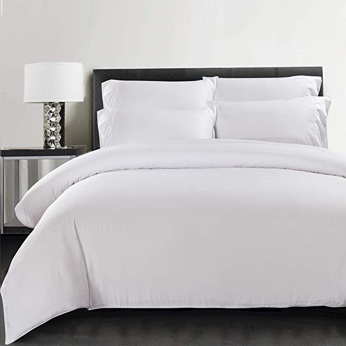 100% Bamboo Organic Bedding - Double Duvet Cover - White with Satin Weave - Hypoallergenic Anti Allergy