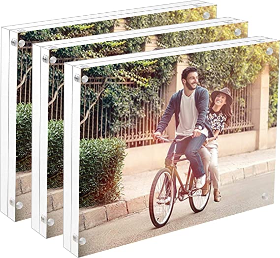Cq acrylic 3Pack 4x6 Acrylic Magnetic Picture Frame,Square Clear Floating Double Sided Plexiglass Magnet Lucite Frames for Family Baby Wedding Certificate and Diploma Frame,Pack of 1