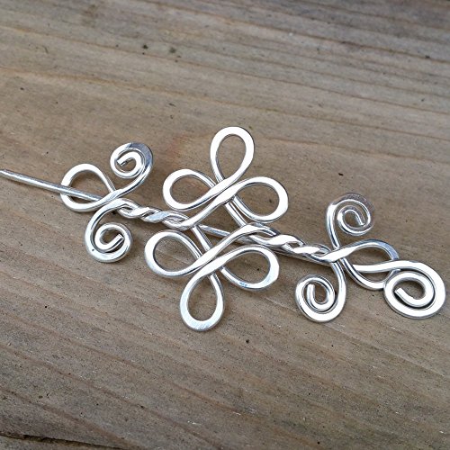 Celtic Double Swirls and Curls Sterling Silver Shawl Pin, Sweater Brooch