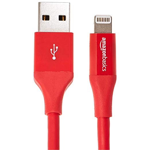 AmazonBasics USB A Cable with Lightning Connector, Advanced Collection - 3 Feet (0.9 Meters) - Single - Red