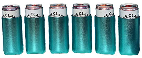Metallic Aqua Blue Slim Can Coolers- 6 Pack