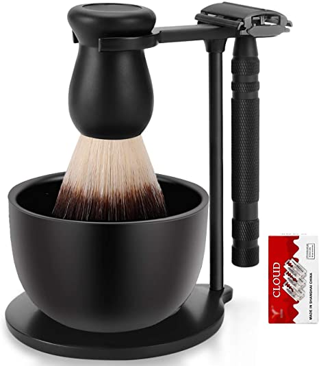 Amazing Razor Shaving Kit - Mysterious Black Men's Shaving & Grooming Sets - Safety Razor,Friendly Brush,Great Shaving Stand,Shaving Soap Bowl, Super Stainless Blades