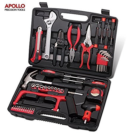Apollo Precision Tools 53 Piece Household and Garage Tool Kit including Hack Saw, Sockets, Wire Strippers, Combination Pliers, Adjustable Spanner and Tin Snips - in Heavy Duty Case