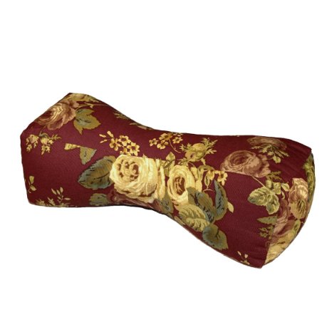 Travel Buddy Neck Support Pillow in Bethany Red Victorian Cabbage Rose Floral Print - Bone Shape - 100% Cotton - Latex Foam Fill - Made in USA (Red)