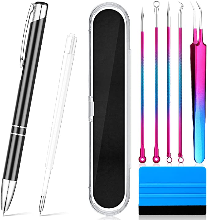 8 Pieces Pin Pen Weeding Tool, Craft Vinyl Weeding Tool Kit, Includes Air Release Pen, Vinyl Squeegee, Vinyl Tweezers Weeders for Lettering, Cutting, Splicing