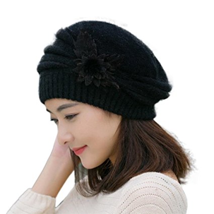 Tuscom Fashion Womens Flower Knit Crochet Beanie Hat Winter Warm Cap Beret