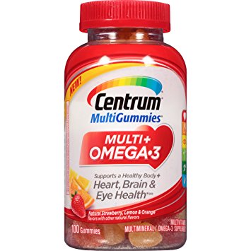 Centrum MultiGummies Multi   Omega-3 (100 Count, Natural Strawberry, Lemon, Orange Flavors) Multivitamin / Multimineral Supplement Gummy