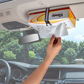 TFY Car Visor/Headrest Strap Holder for Kleenex Facial Tissues and Other Napkin Paper Boxs (White)