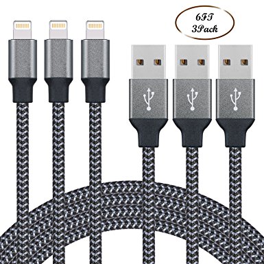 Sundix 3 Pack 6ft Premium Nylon Braided Charging Cable Cord Compatible with iPhone 7/ 7 Plus/6/6s/6 plus/6s plus, iPhone 5/5s/5c, iPad, iPod and More