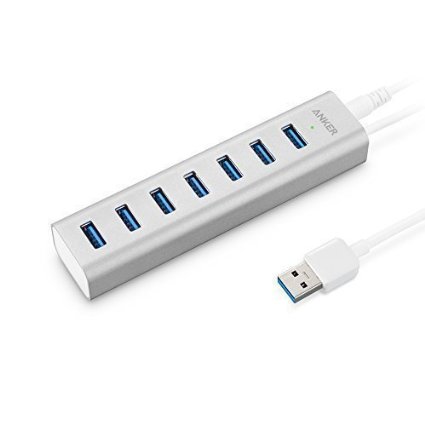 Anker Unibody USB 3.0 7-Port Aluminum Hub with Built-in 1.3ft USB 3.0 Cable and Included 5V / 3A Power Adapter (Powered via USB or Power Outlet)