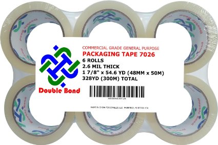Thick 26 Mil Double Bond Commercial Grade Packing Tape 1 78-Inch Width x 546 Yards Length 48mm x 50m 6-Pack Clear 7026