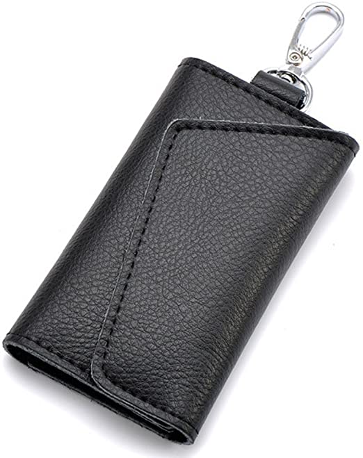 KLOUD City Car Keychain Key Holder Bag Wallet Cover/Six Key Hook Zipper Case with Card Holder (Black 1)