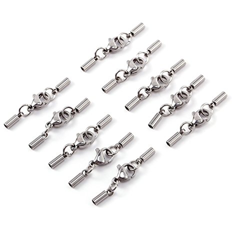 Surepromise 2mm 3mm Silver Stainless Steel Leather Choker Necklace Cord Clasps Lobster Fastener Barrel Cord End Caps 10pcs