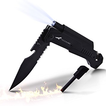 Freehawk Multifunctional Potable Outdoor Knife Survival Tactical Knife Outdoor Folding Knife with Led Light, Flintstone for Outdoor Adventure, Camping, Household