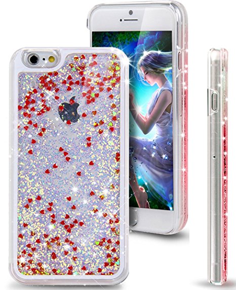 iPhone 7 Plus Case,ikasus iPhone 7 Plus [Liquid Glitter] Case,[Red] Crystal Clear Hard PC Quicksand Bling Glitter Sparkle Love Heart Floating Flowing Cover Liquid Case for Apple iPhone 7 Plus 5.5"