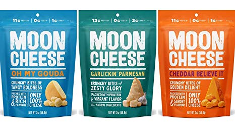 Moon Cheese - 100% Natural Cheese Snack - Variety (Cheddar, Gouda, Garlic Parmesan) 2 oz - 3 Pack