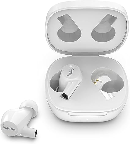 Belkin Wireless Earbuds, SoundForm Rise True Wireless Bluetooth 5.2  Earphones with Wireless Charging IPX5 Sweat and Water Resistant with Deep Bass for iPhone, Galaxy, Pixel and More - White