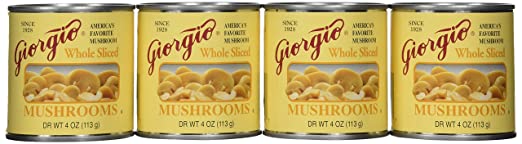 Giorgio whole sliced Mushrooms, 4 0z. Cans,12 Count