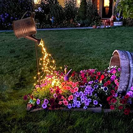 Watering Can LED String Lights - Star Shower Garden Lamp Decoration Waterproof Fairy Solar Light Ornament Copper Wire Bee Day Outdoors Hanging String Lamps Lawn Path(with Bracket)