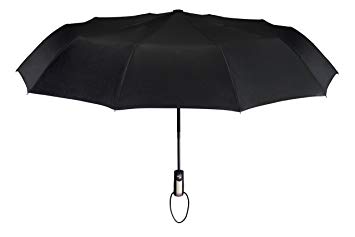 Yoji Black Automatic Compact Umbrella - Sun & Rain - Auto Open Close Button Travel Strong Construction Lightweight Folding Windproof One Handed Operation Fits in Luggage and Handbag