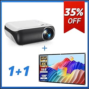 HAPPRUN H1 Projector 1080P   HAPPRUN Projector Screen for Portable Indoor Outdoor Use