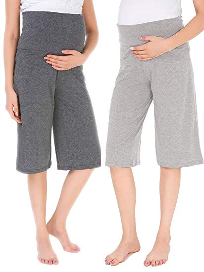 Jinson Women's Maternity Shorts Wide/Straight Comfortable Knee Capri Lounge Pregnancy Pants