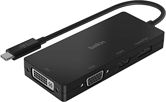 Belkin Multiport USB-C Adapter (USB-C Video Adapter w/ VGA, DVI, 4K HDMI, 4K DisplayPort) Connect Your USB-C Laptop to Any Display (AVC003btBK)