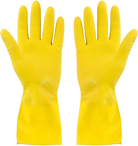 SteadMax 2 Pack Yellow Cleaning Gloves, Professional Natural Rubber Latex Gloves, Large Size (2 Pairs)